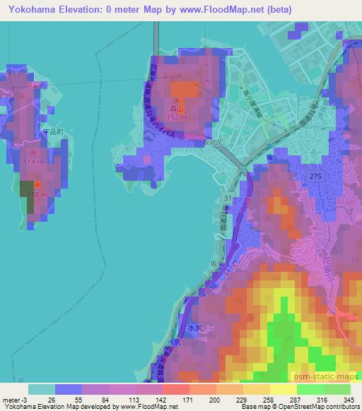 Yokohama,Japan Elevation Map
