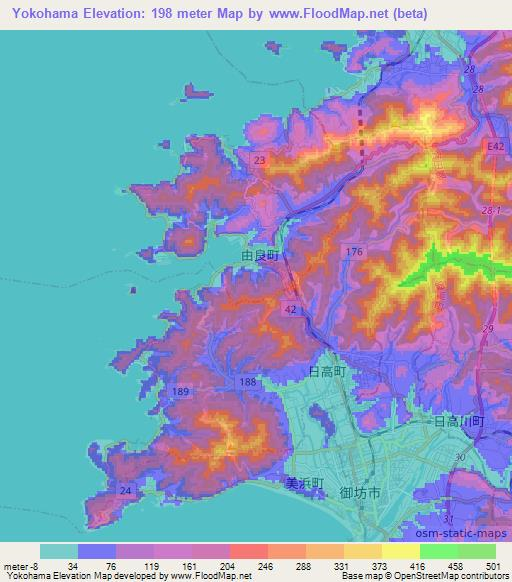 Yokohama,Japan Elevation Map