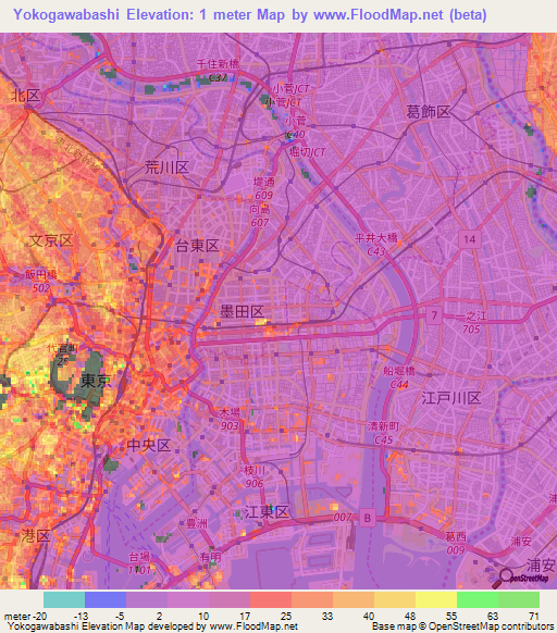 Yokogawabashi,Japan Elevation Map