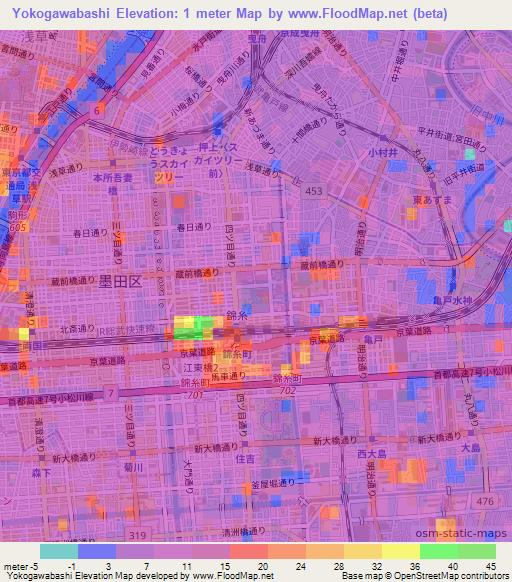 Yokogawabashi,Japan Elevation Map