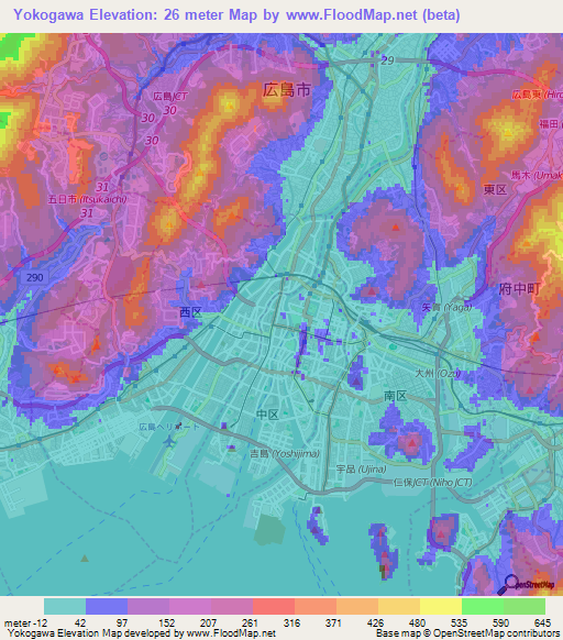 Yokogawa,Japan Elevation Map