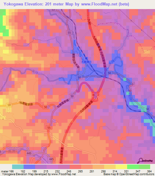 Yokogawa,Japan Elevation Map