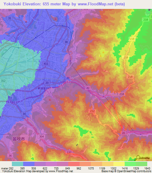 Yokobuki,Japan Elevation Map