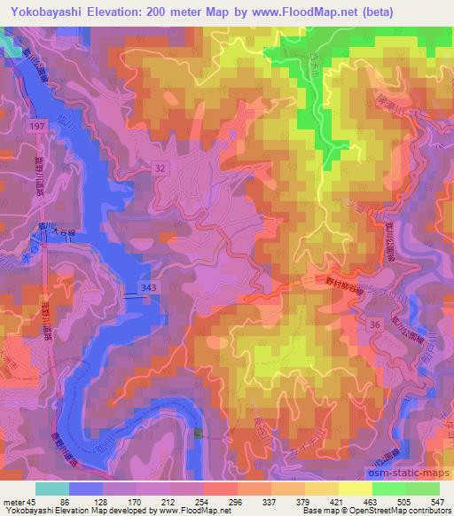 Yokobayashi,Japan Elevation Map