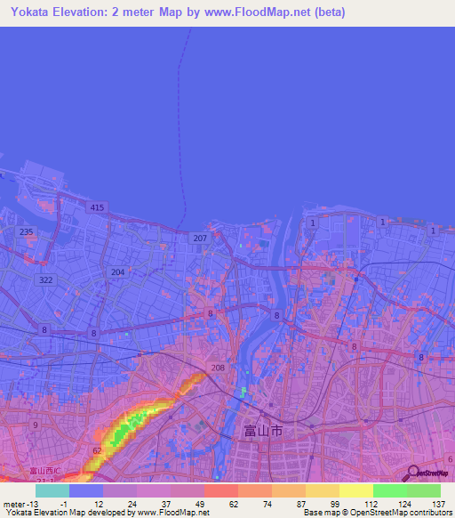 Yokata,Japan Elevation Map