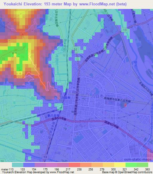 Youkaichi,Japan Elevation Map