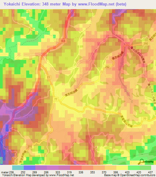 Yokaichi,Japan Elevation Map
