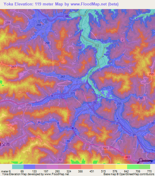 Yoka,Japan Elevation Map
