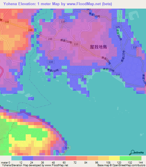 Yohena,Japan Elevation Map