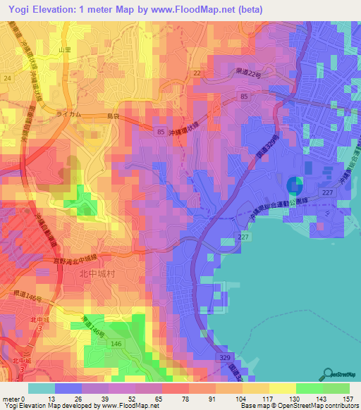 Yogi,Japan Elevation Map
