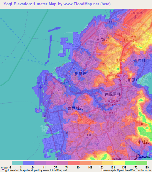 Yogi,Japan Elevation Map
