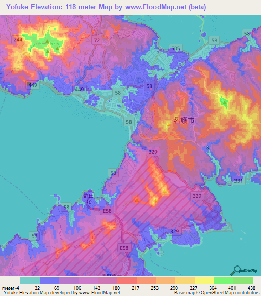 Yofuke,Japan Elevation Map