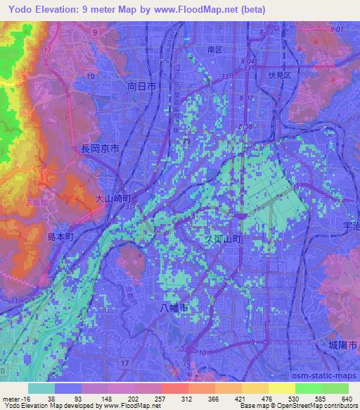 Yodo,Japan Elevation Map