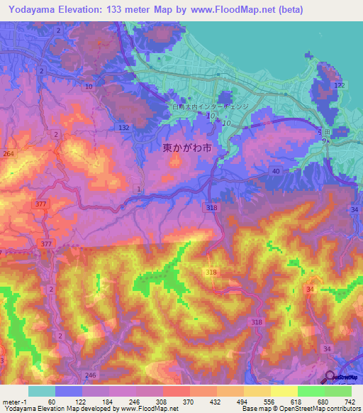 Yodayama,Japan Elevation Map