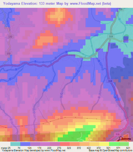 Yodayama,Japan Elevation Map