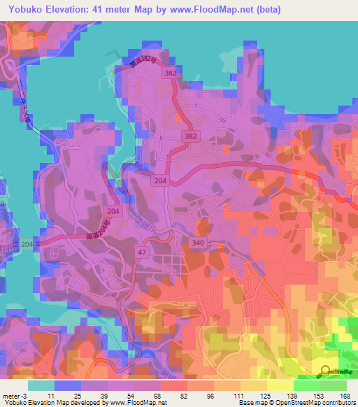 Yobuko,Japan Elevation Map