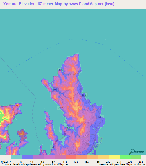 Yomura,Japan Elevation Map