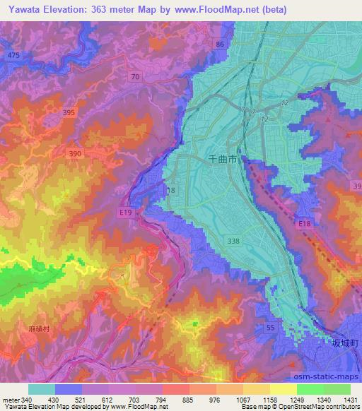 Yawata,Japan Elevation Map