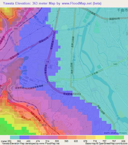 Yawata,Japan Elevation Map