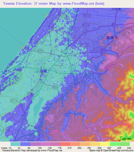 Yawata,Japan Elevation Map