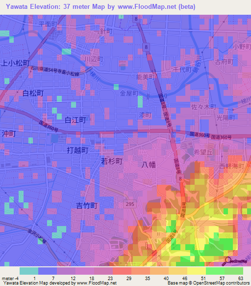 Yawata,Japan Elevation Map