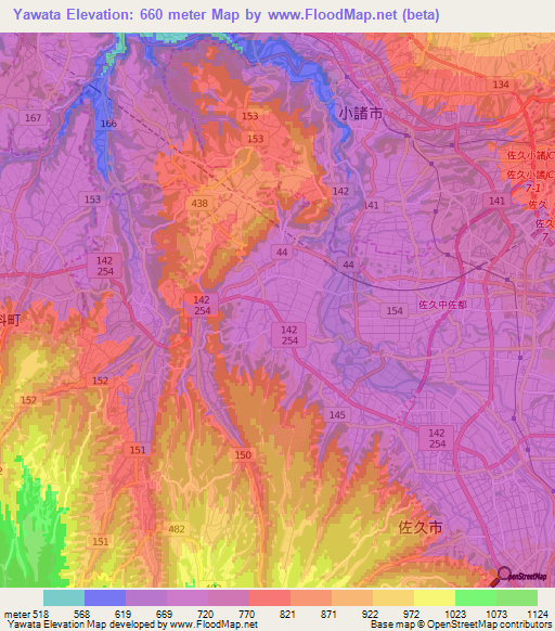 Yawata,Japan Elevation Map