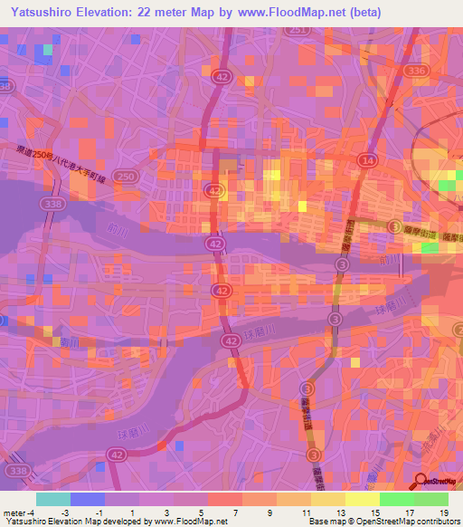 Yatsushiro,Japan Elevation Map