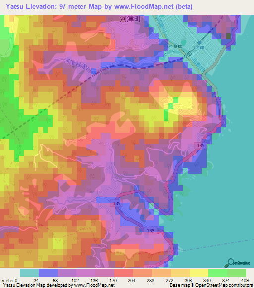 Yatsu,Japan Elevation Map