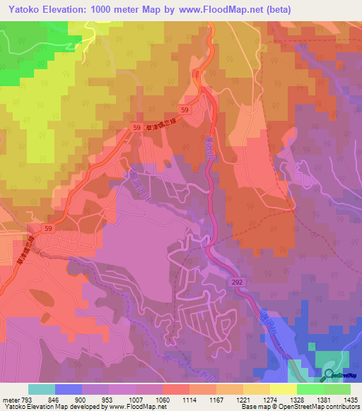 Yatoko,Japan Elevation Map