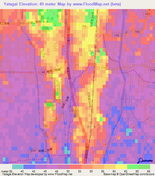 Yatagai,Japan Elevation Map