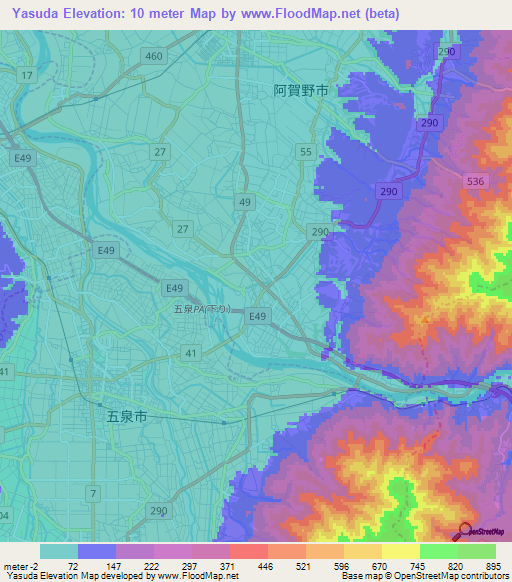 Yasuda,Japan Elevation Map