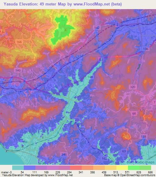 Yasuda,Japan Elevation Map