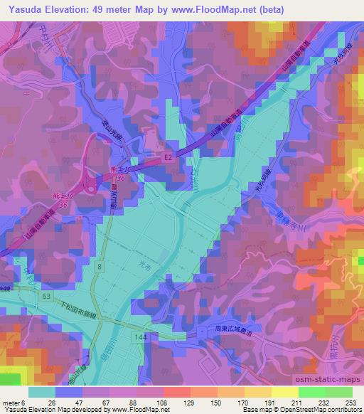 Yasuda,Japan Elevation Map