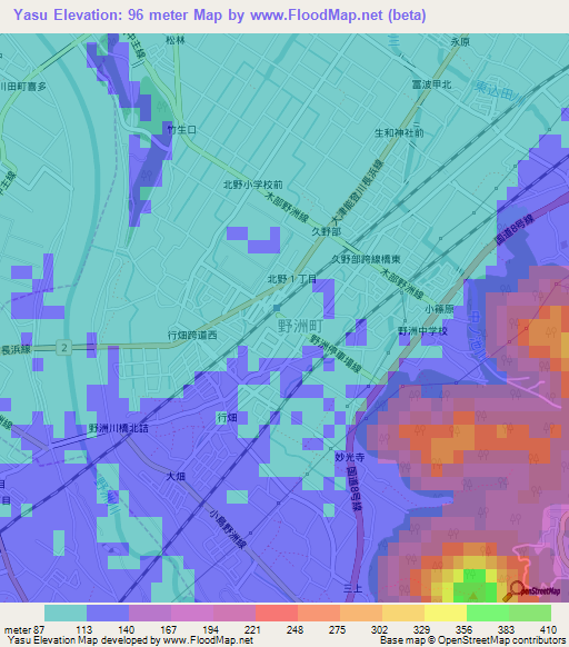Yasu,Japan Elevation Map