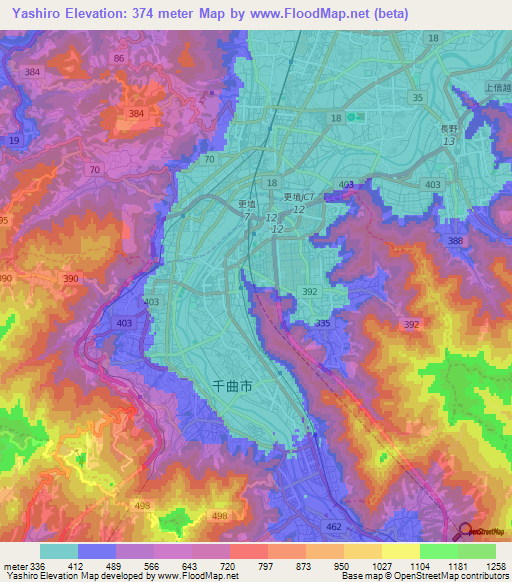 Yashiro,Japan Elevation Map