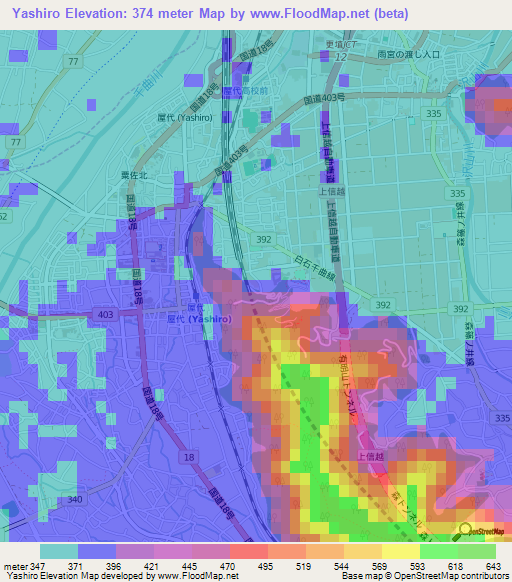 Yashiro,Japan Elevation Map