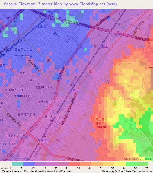 Yasaka,Japan Elevation Map