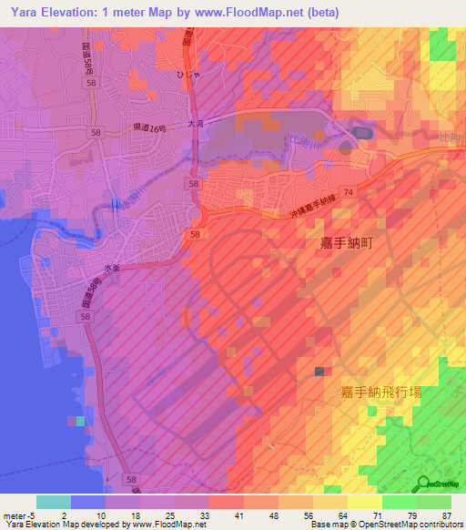 Yara,Japan Elevation Map