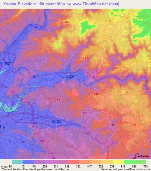Yaotsu,Japan Elevation Map