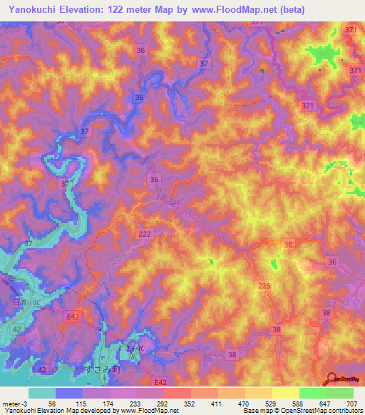 Yanokuchi,Japan Elevation Map