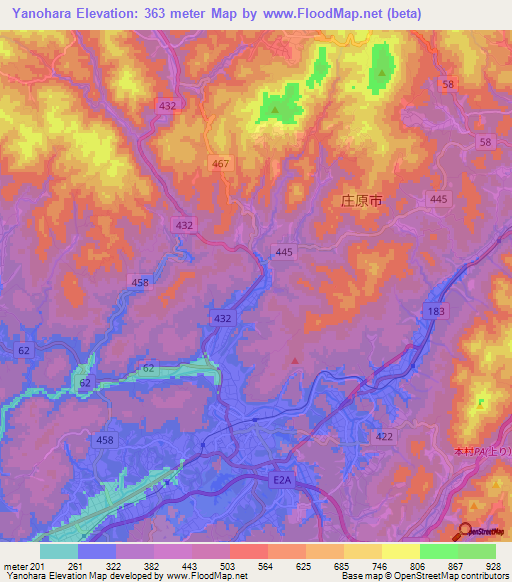 Yanohara,Japan Elevation Map