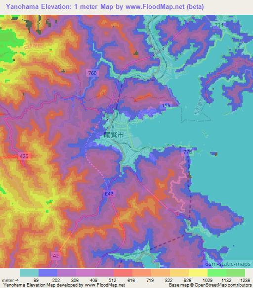 Yanohama,Japan Elevation Map