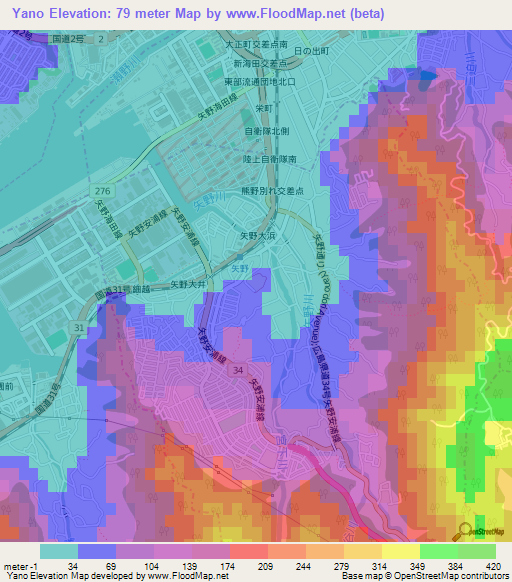 Yano,Japan Elevation Map
