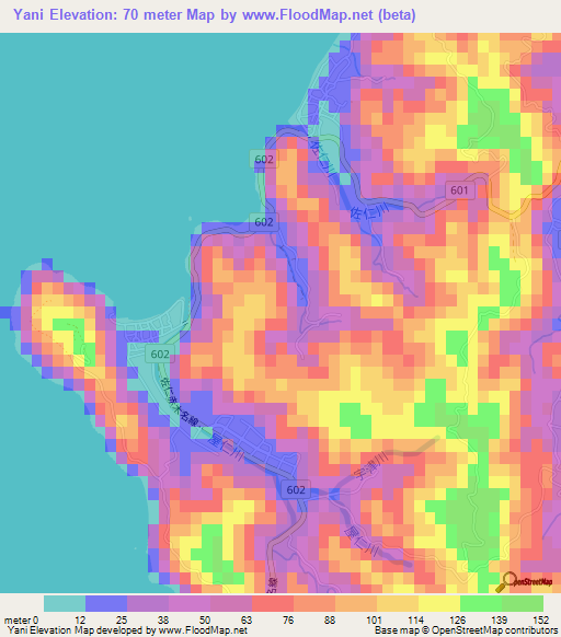 Yani,Japan Elevation Map