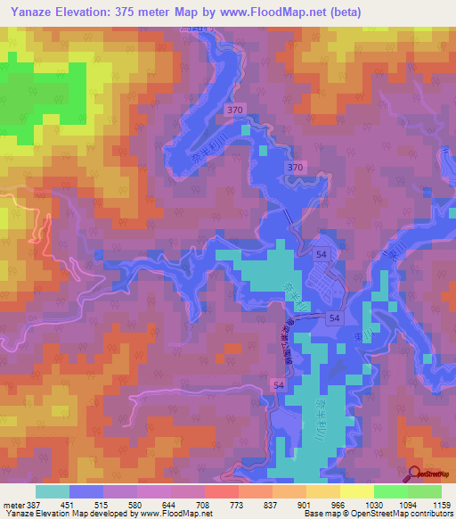 Yanaze,Japan Elevation Map