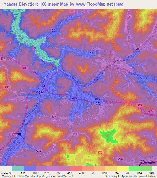 Yanase,Japan Elevation Map