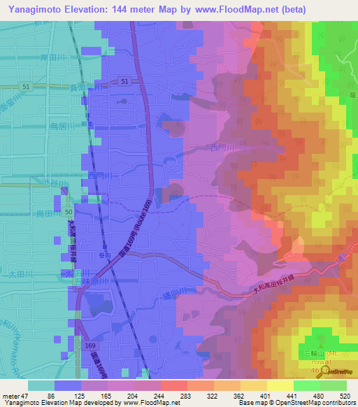 Yanagimoto,Japan Elevation Map