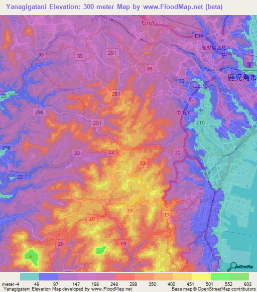 Yanagigatani,Japan Elevation Map