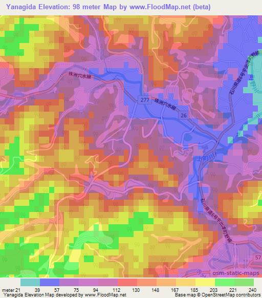Yanagida,Japan Elevation Map