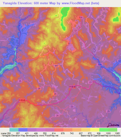 Yanagida,Japan Elevation Map